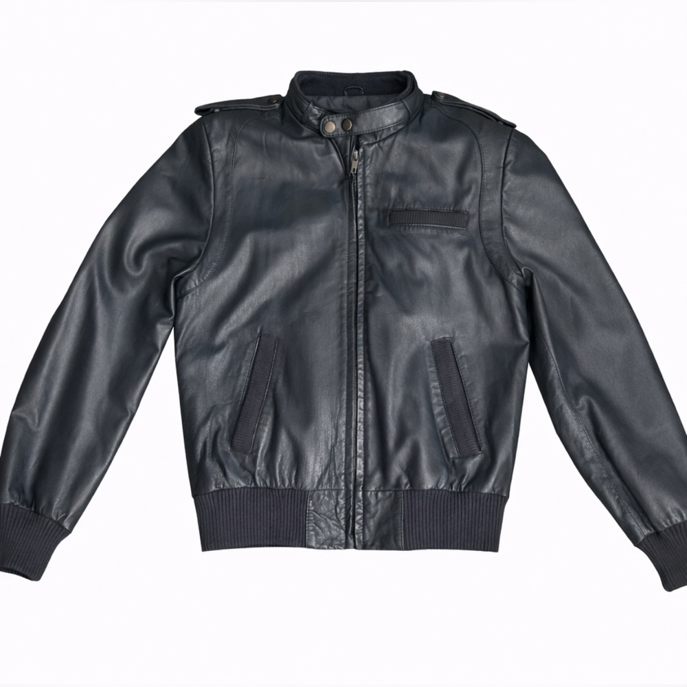 Stylish Blue Leather Bomber Jacket